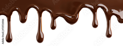Melted brown chocolate dripping on transparent background, with clipping path 3D illustration. photo
