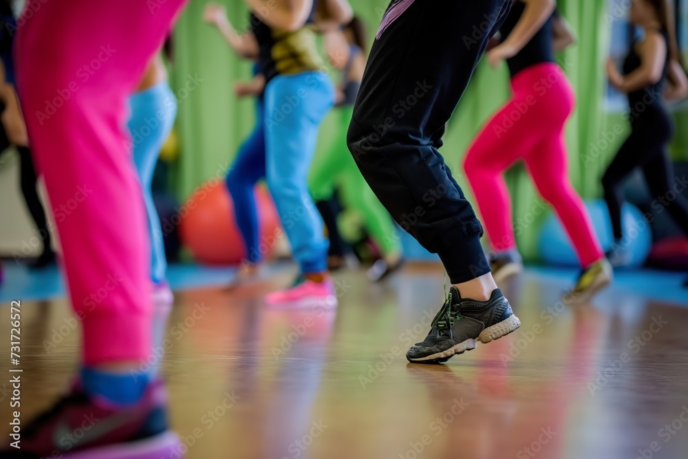 A diverse group of individuals engaging in various dance movements during a structured class. A diverse group of individuals engaging in various dance movements during a structured class.