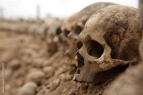 Skulls and human bones found in excavation. © Joaquin Corbalan