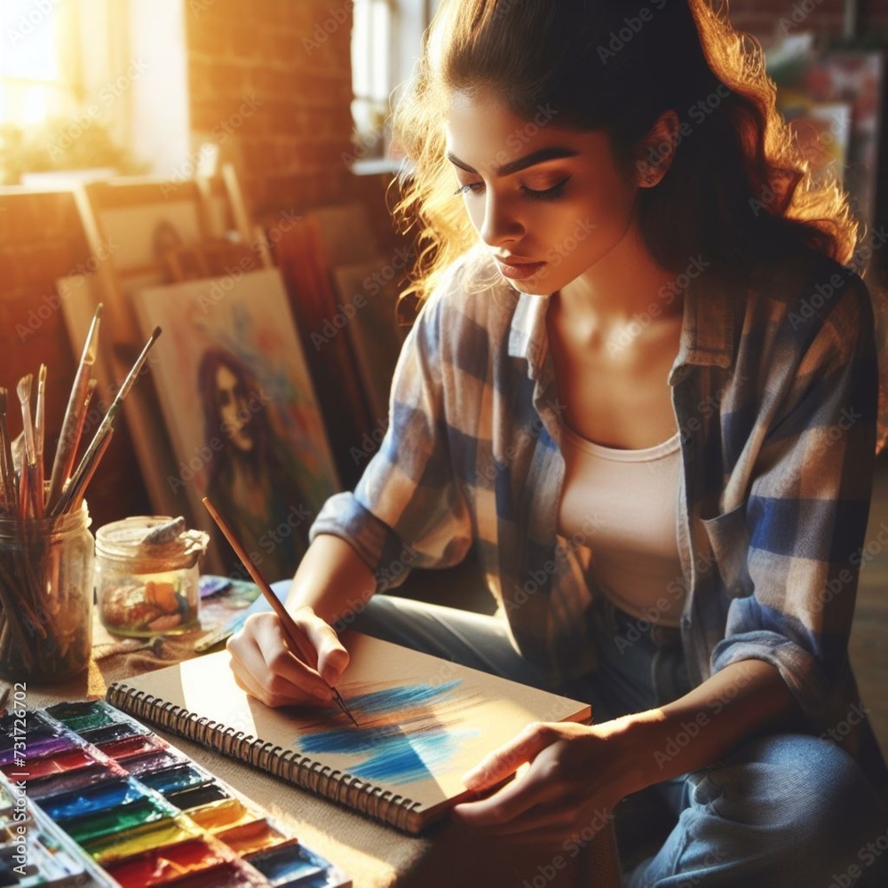 Fototapeta premium Artist girl painting 