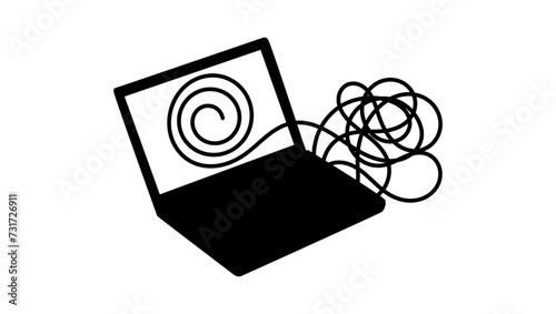 Psychologist and patient online, black isolated silhouette