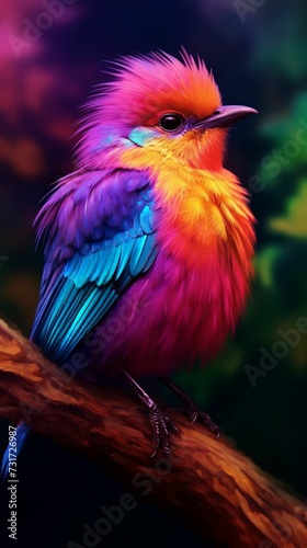 AI generated illustration of a closeup of a vibrant exotic bird in neon colors © Wirestock