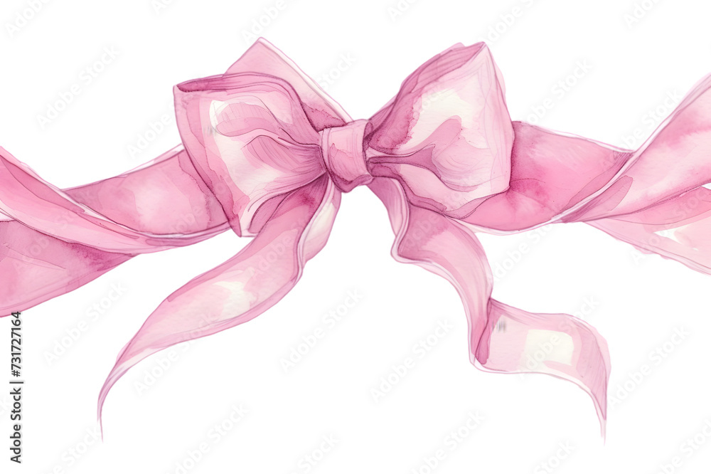 Pink bow watercolor illustration isolated on transparent background Pink bow watercolor illustration isolated on transparent background