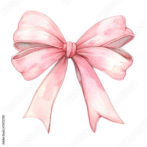 Pink bow watercolor illustration isolated on transparent