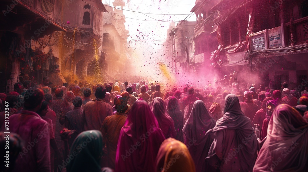 The dynamic energy of Holi fills the streets of India, capturing the essence of the festival through candid photography