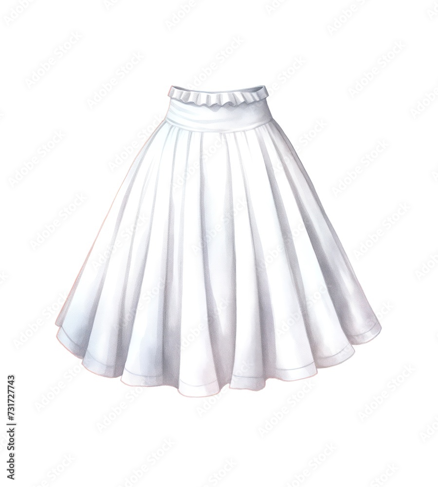White female skirt isolated on white background in watercolor style.