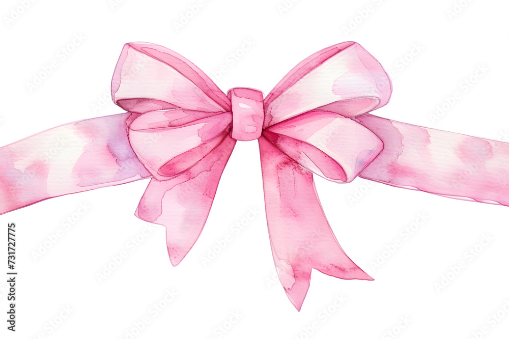 Pink bow watercolor illustration isolated on transparent background Pink bow watercolor illustration isolated on transparent background