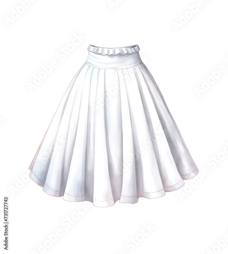 White female skirt isolated on white background in watercolor style.