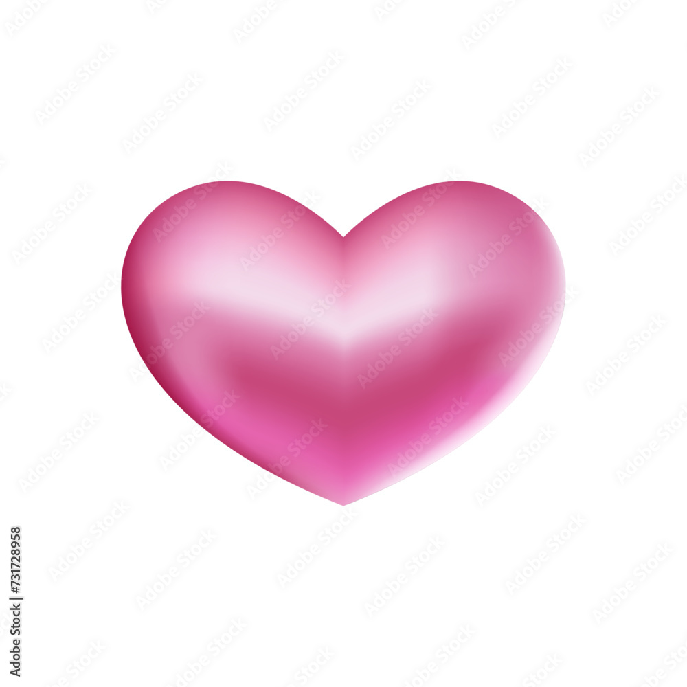 Perfect 3D pink heart vector isolated with transparent background. Vector illustration