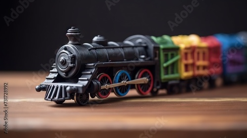 AI generated illustration of a toy train on a wooden table photo