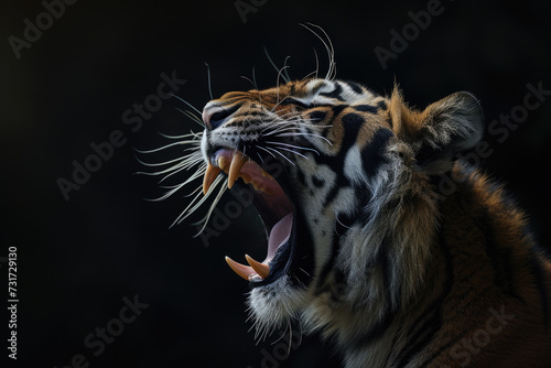 a tiger roaring on black background
