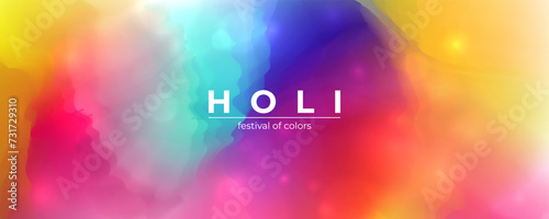 Holi festive banner. Indian festival of colors, love and spring. Bright colored background for holiday greetings and invitations. Vector illustration.
