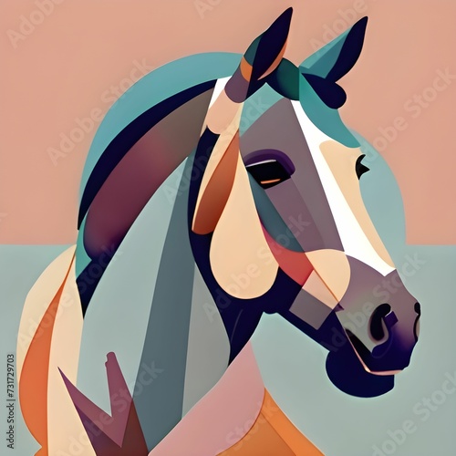 AI generated illustration of a vibrant abstract artwork featuring a stylized painted horse