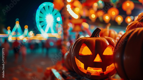 A Halloween-themed carnival with rides, games, and attractions, showcasing the lively and festive side of Halloween celebrations
