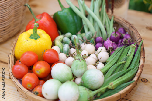 Assorted Fresh Vegetables in a Wicker Basket