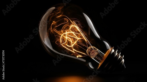 AI generated illustration of an isolated light bulb glowing against a dark background