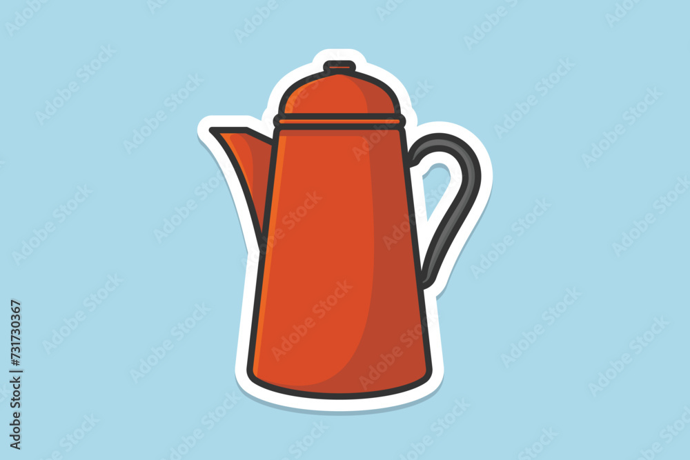Obraz premium Unique Style Kettle sticker design vector illustration. Kitchen interior object icon concept. Kitchen Teapot with closed lid sticker design with shadow. Restaurant kettle icon logo. 