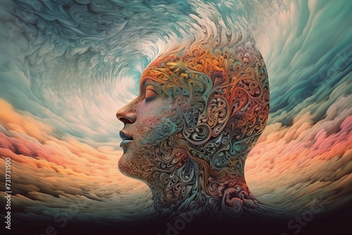 AI generated illustration of a person becoming one with the sky, concept of spirituality