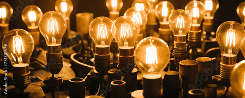 Edison bulbs glow against a dark background