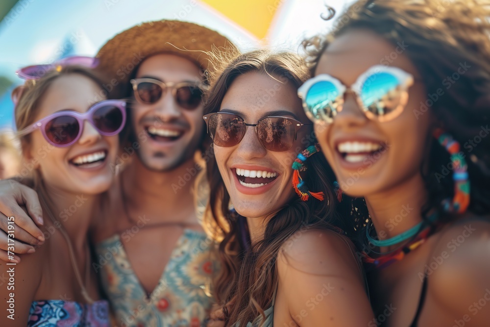 Young friends are having fun and dancing at a music festival Young friends are having fun and dancing at a music festival