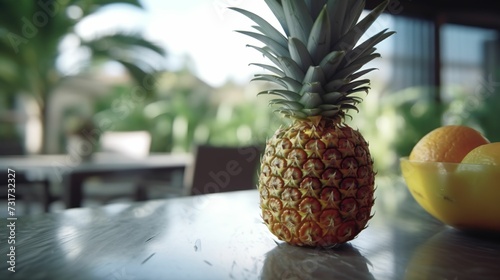 AI generated illustration of a ripe fresh pineapple - exotic summer concept
