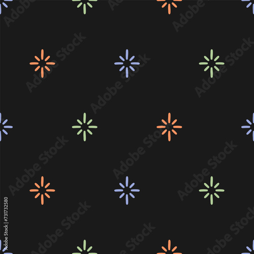 Black seamless pattern with colorful stars