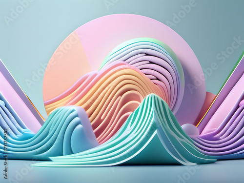 Abstract colorful paper waves with circular backdrop in pastel tones photo