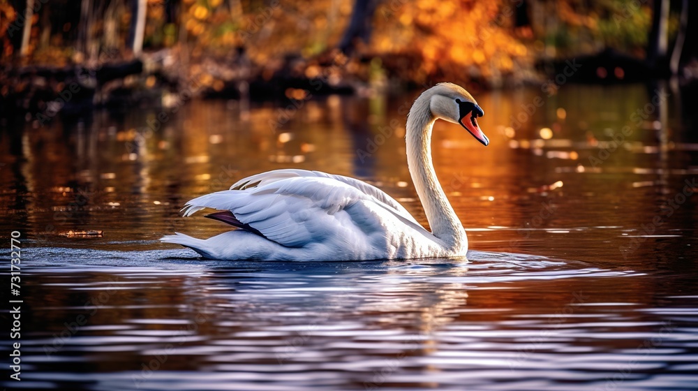 Fototapeta premium AI generated swan floating in lake