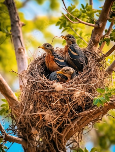 AI generated image of birds perching on nest