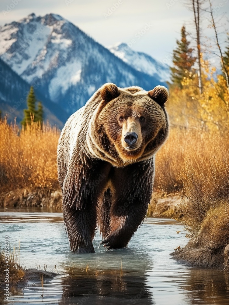 AI generated bear walking in water AI generated bear walking in water