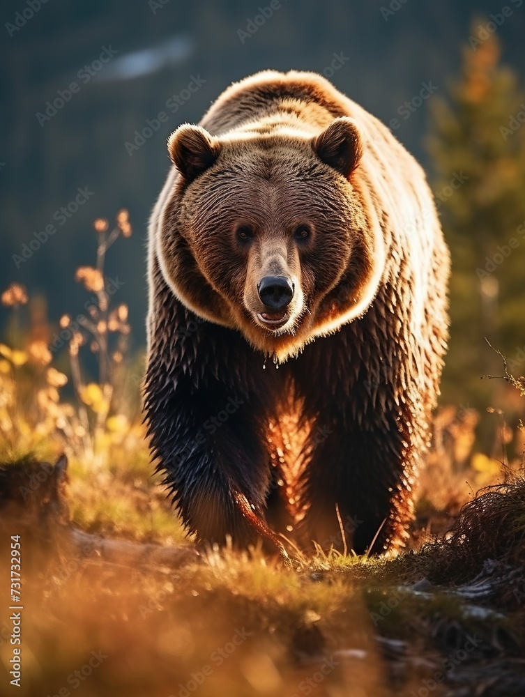 Fototapeta premium AI generated bear walking in field