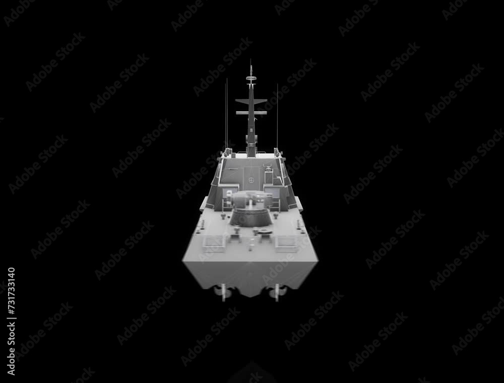 Looping animation of a 3D rendered boat model rotating on a black ...