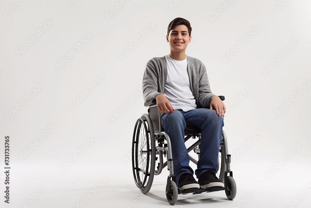 Disabled young man in wheelchair on white background Disabled young man in wheelchair on white background