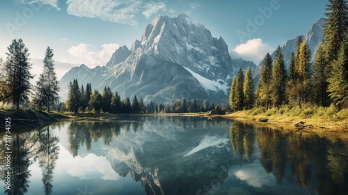 AI generated illustration of A stunning natural landscape featuring a majestic mountain range