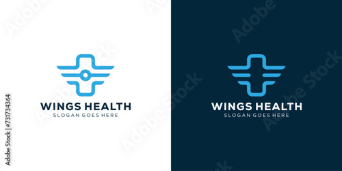 Creative Wings Health Logo. Cross Health and Wings with Minimalist Modern Style. Pharmacy Logo Icon Symbol Vector Design Template.