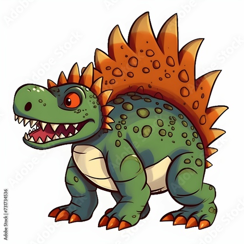 AI generated illustration of a green dinosaur cartoon isolated on a white background