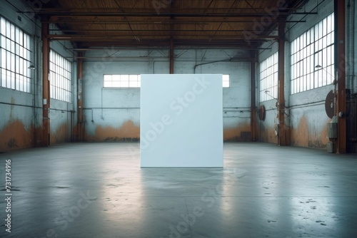 Murais de parede AI generated illustration of a white blank canvas in an old warehouse