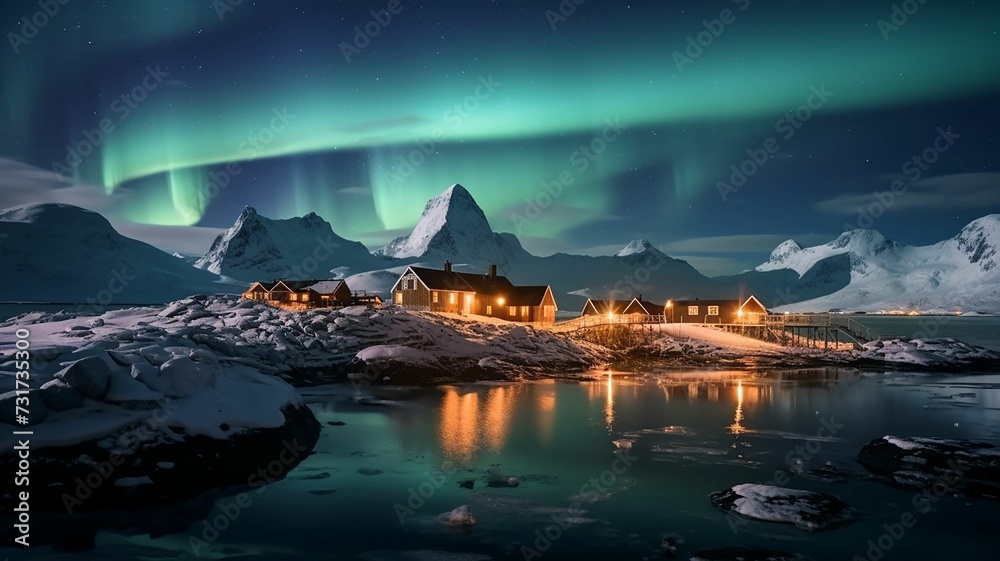 Naklejka premium AI generated illustration of a breathtaking view of the aurora borealis