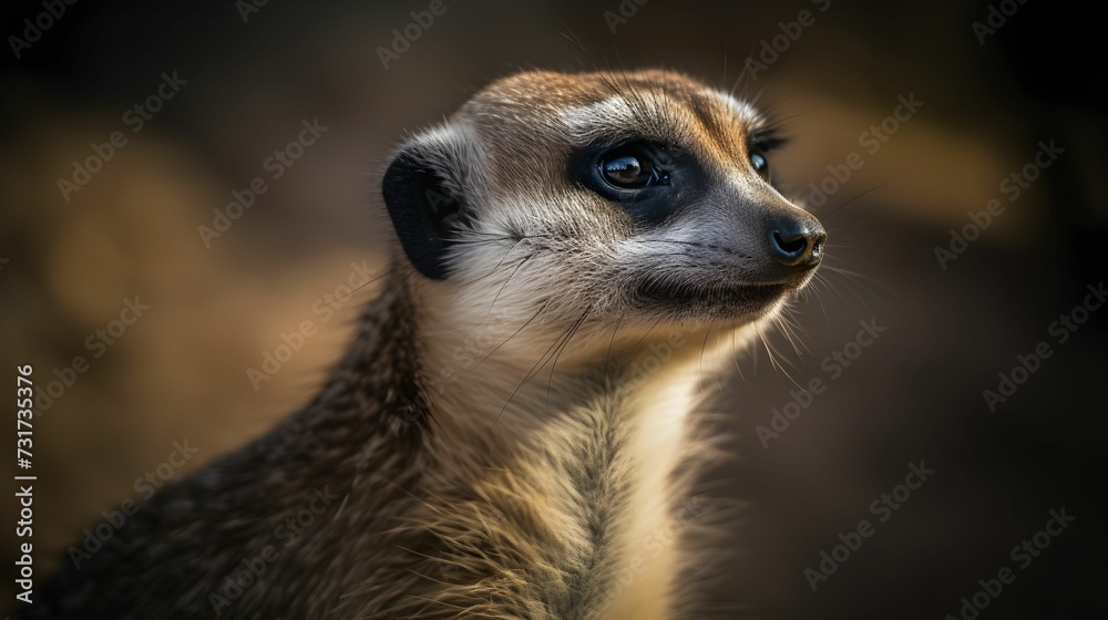 Fototapeta premium AI generated illustration of a small meerkat looking off to the side on a blurred background