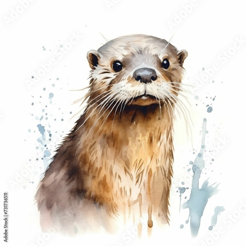AI generated illustration of an adorable otter in a watercolor art style