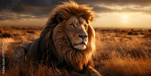 male lion in the sun  lion in the sunset  Lion in savannah sharper than reality