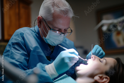 Male dentist working with patient in dental clinic. Dentistry concept