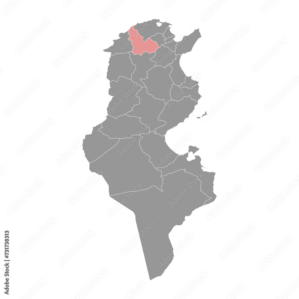Obraz premium Beja Governorate map, administrative division of Tunisia. Vector illustration.