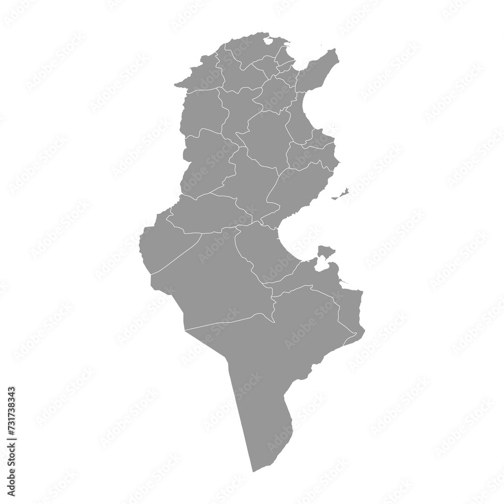 Tunisia map with administrative divisions. Vector illustration.