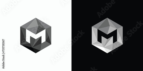 Letter M initial vector logo design in hexagon abstract diamond shape.