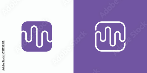 Vector logo design illustration of sound wave line shape in curved box.