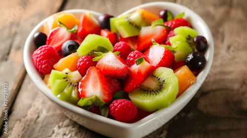 Heart shaped bowl of fresh fruit salad