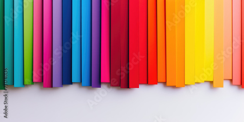 Rainbow Color Swatches Fan. A vibrant color spectrum displayed on a fan of swatches assortment to choose wallpaper color, isolated on white background, copy space.