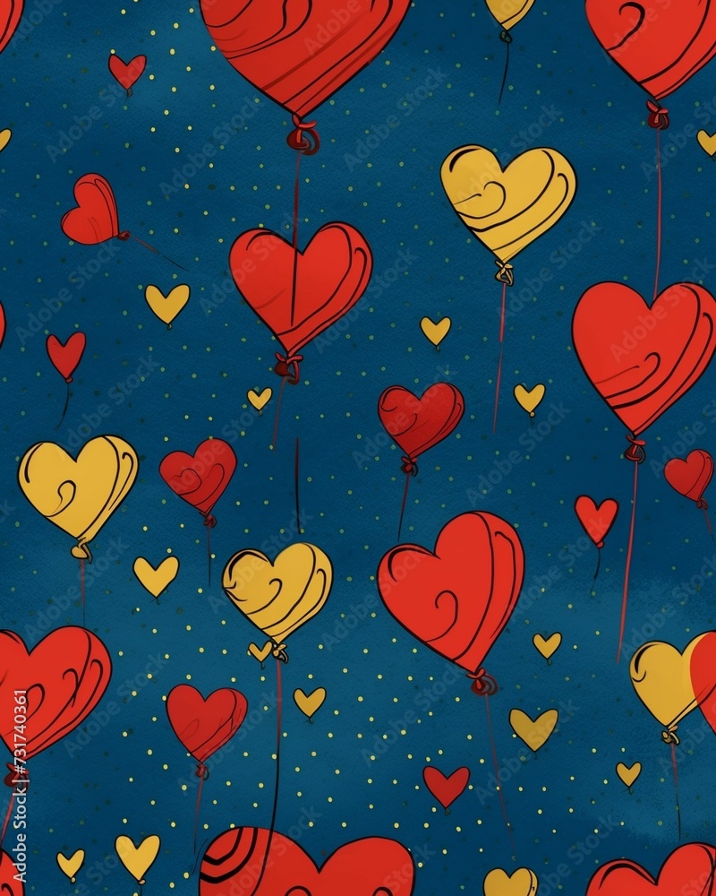 AI generated heart shaped balloons on blue background