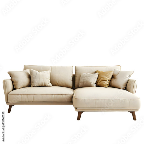 Stylish beige sofa isolated on transparent background